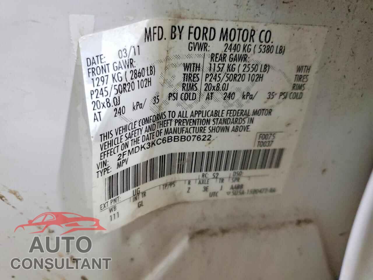FORD EDGE 2011 - 2FMDK3KC6BBB07622