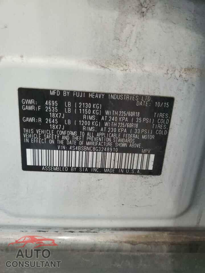 SUBARU OUTBACK 2016 - 4S4BSBNC8G3248910