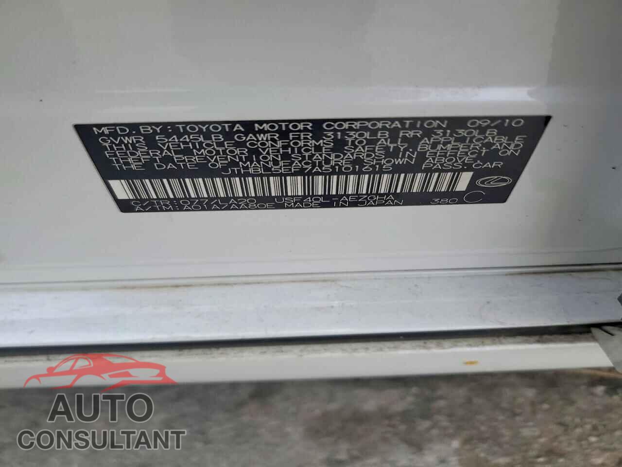 LEXUS LS460 2010 - JTHBL5EF7A5101615