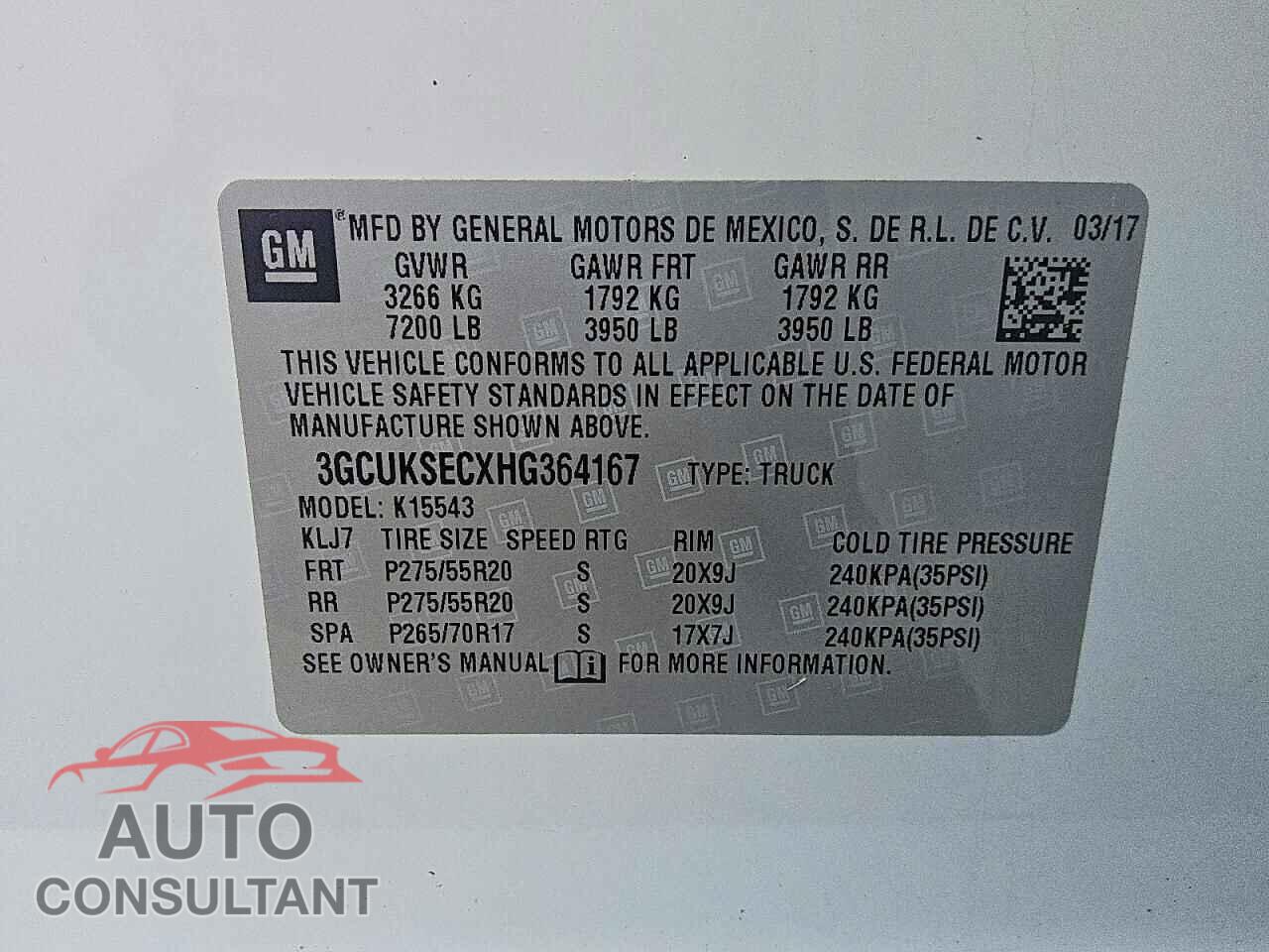 CHEVROLET SILVERADO 2017 - 3GCUKSECXHG364167
