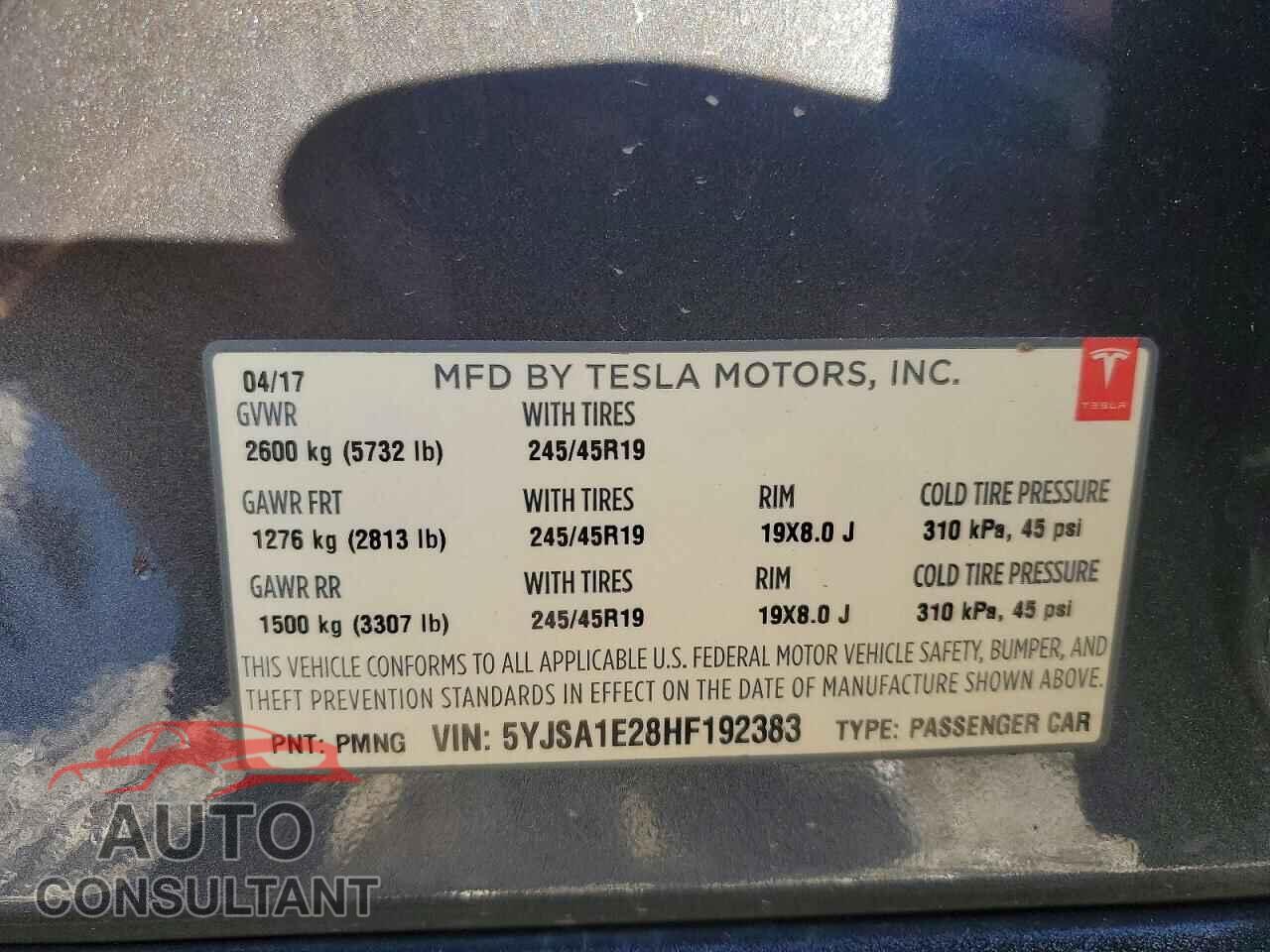 TESLA MODEL S 2017 - 5YJSA1E28HF192383