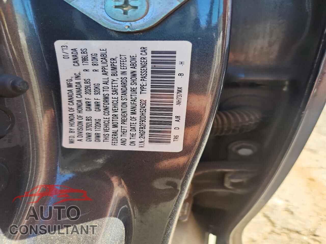 HONDA CIVIC 2013 - 2HGFB2F90DH524502