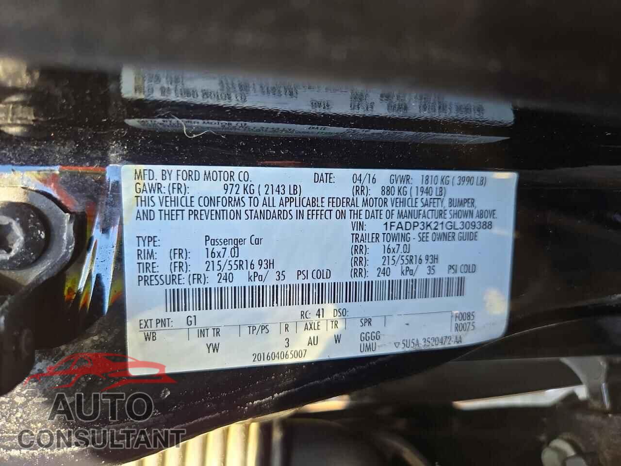 FORD FOCUS 2016 - 1FADP3K21GL309388