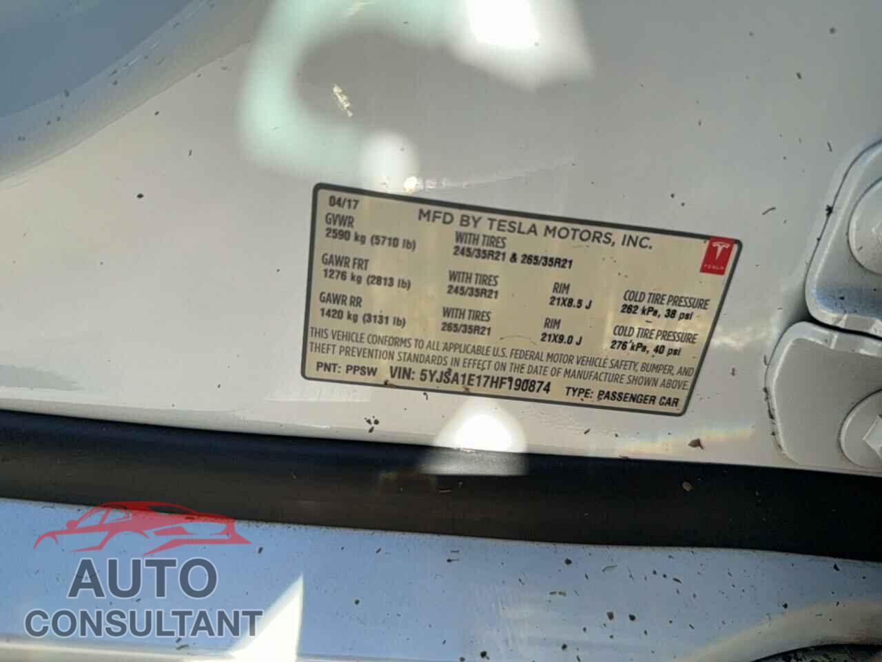 TESLA MODEL S 2017 - 5YJSA1E17HF190874