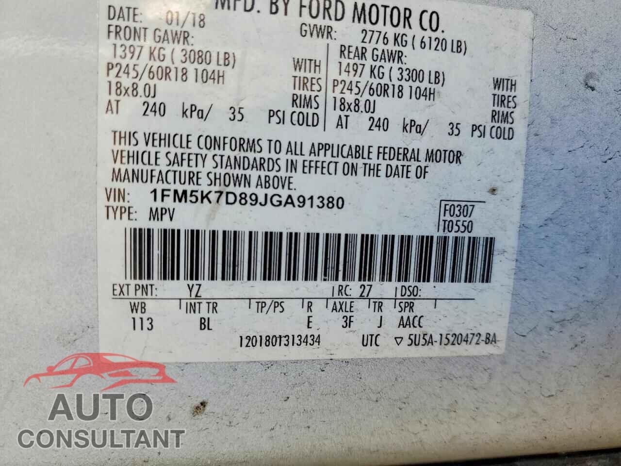 FORD EXPLORER 2018 - 1FM5K7D89JGA91380