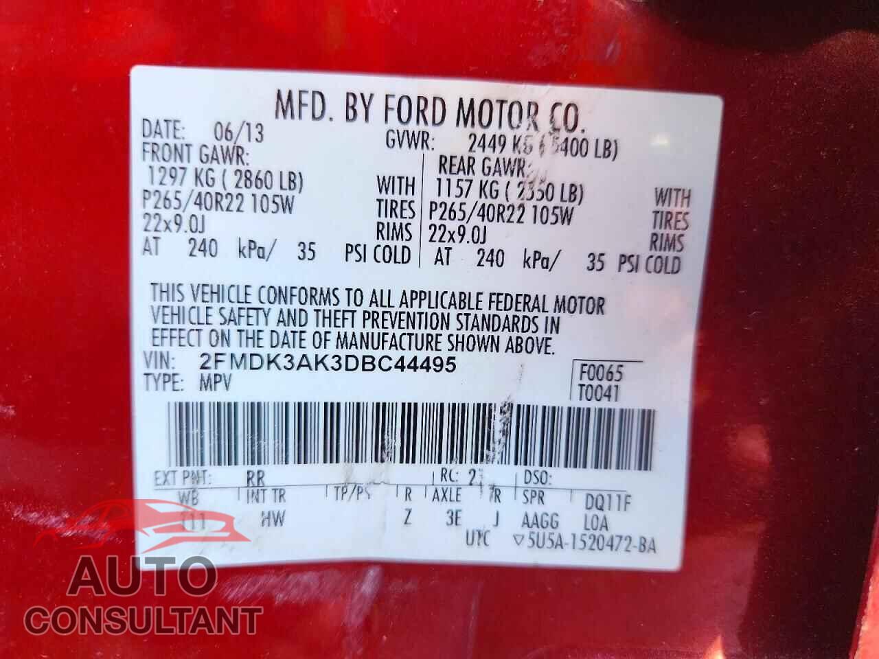 FORD EDGE 2013 - 2FMDK3AK3DBC44495