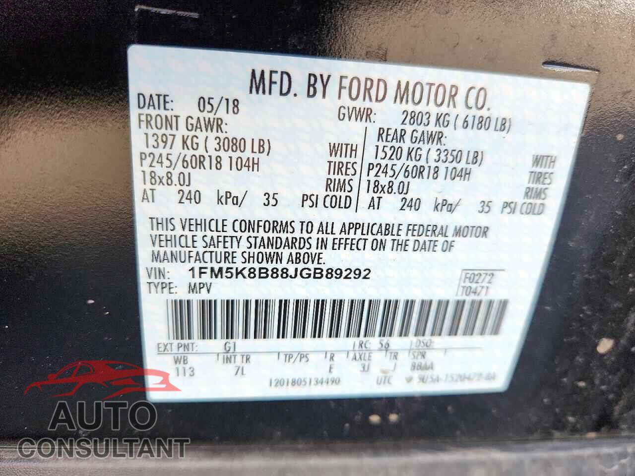 FORD EXPLORER 2018 - 1FM5K8B88JGB89292