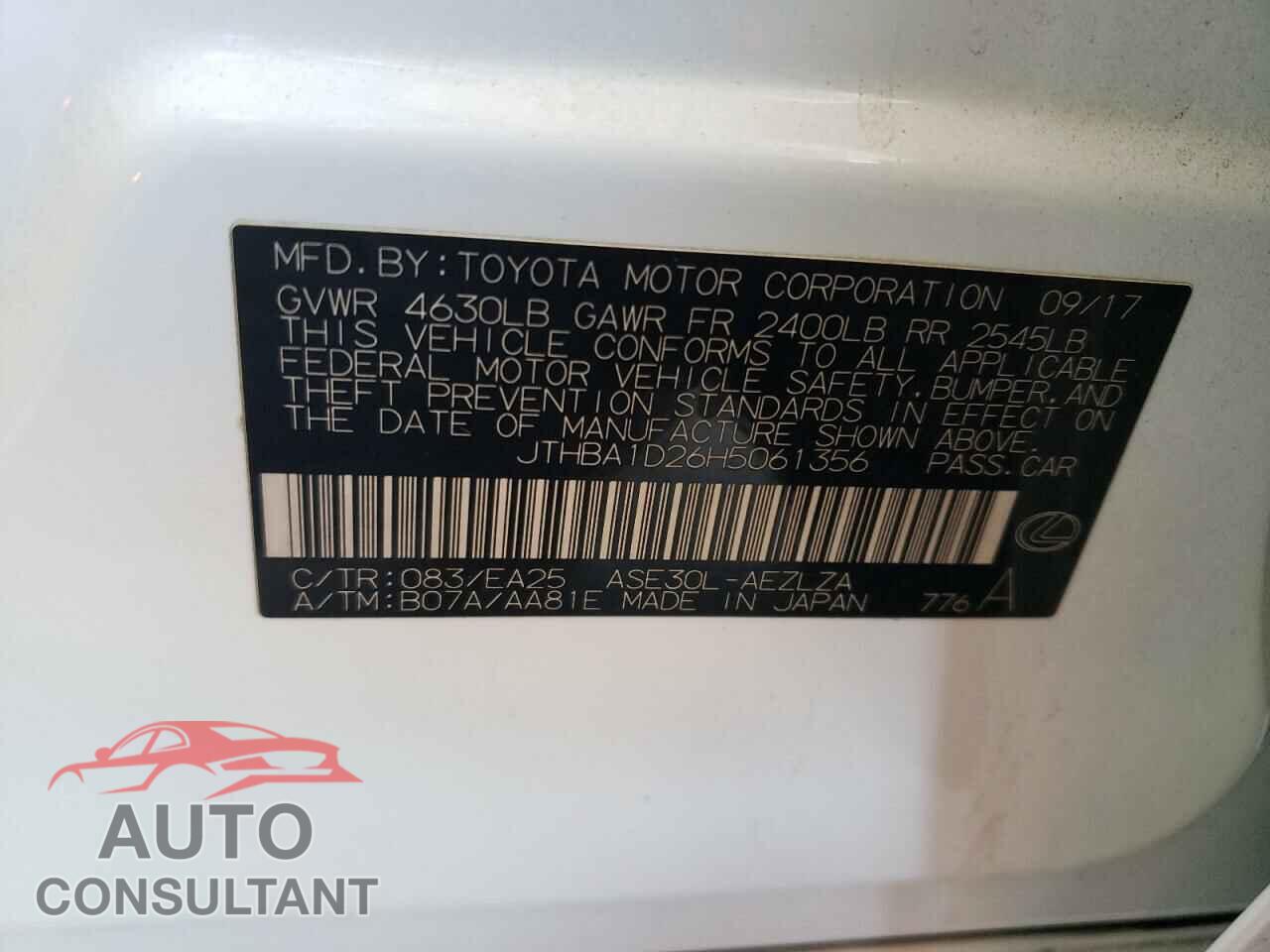 LEXUS IS 2017 - JTHBA1D26H5061356