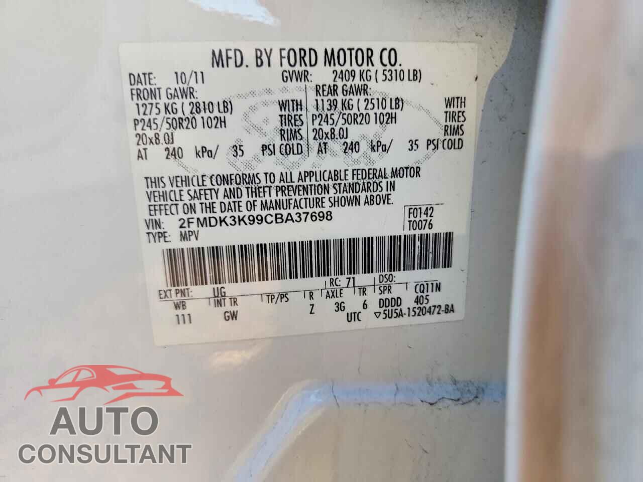 FORD EDGE 2012 - 2FMDK3K99CBA37698