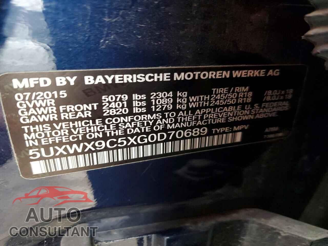 BMW X3 2016 - 5UXWX9C5XG0D70689