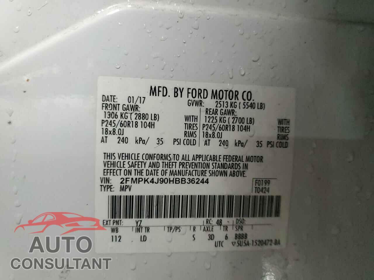 FORD EDGE 2017 - 2FMPK4J90HBB36244