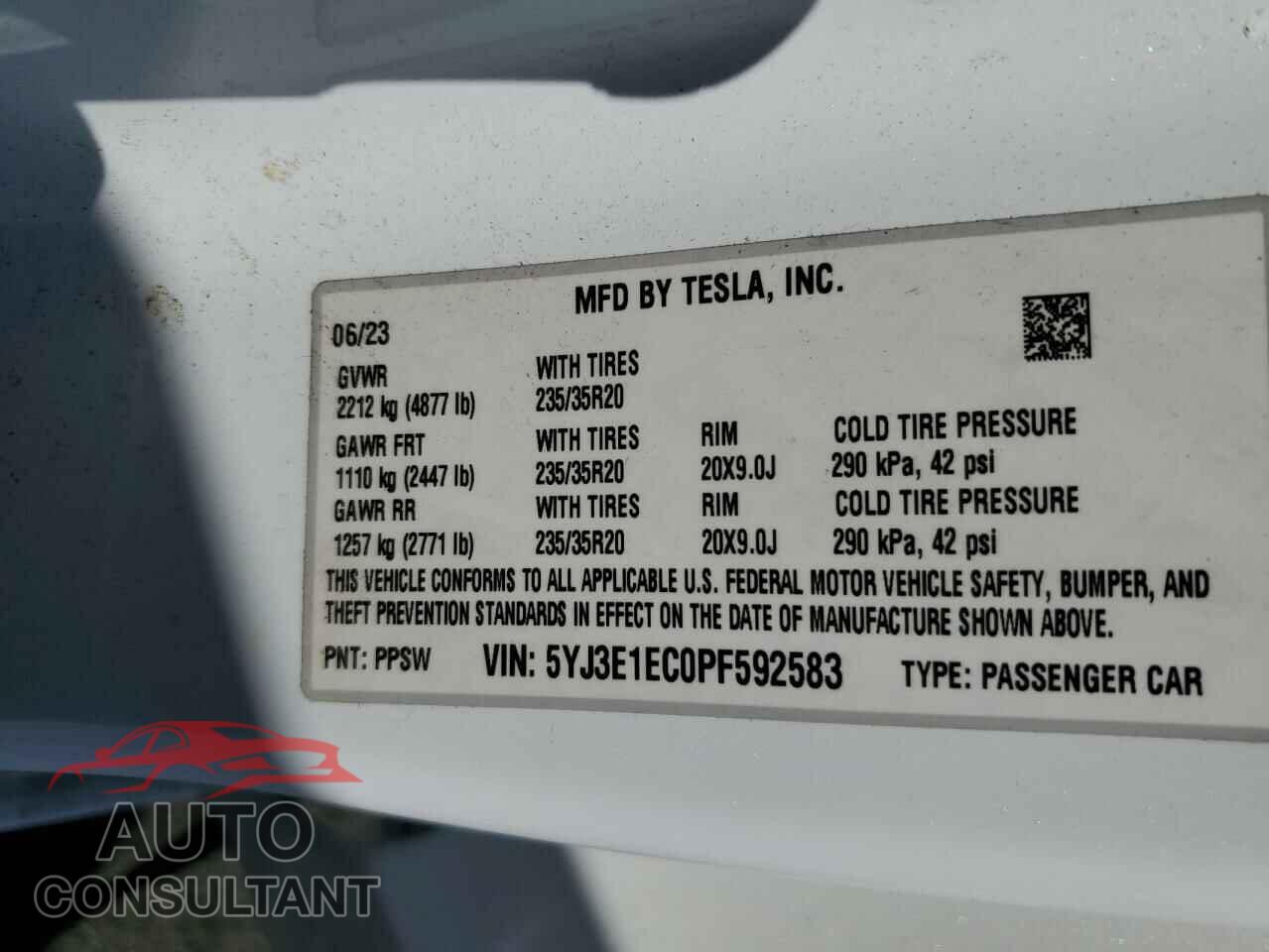 TESLA MODEL 3 2023 - 5YJ3E1EC0PF592583