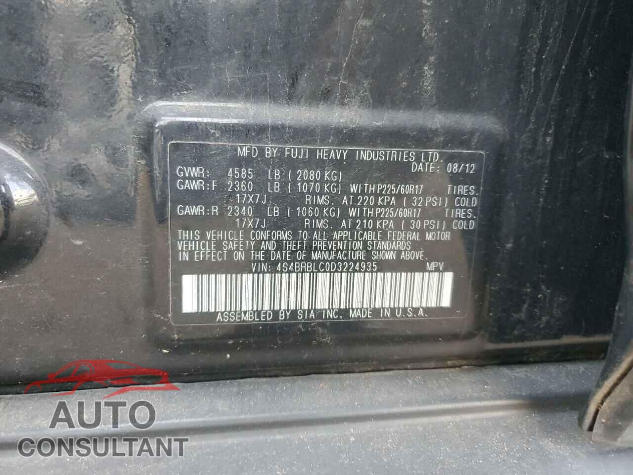 SUBARU OUTBACK 2013 - 4S4BRBLC0D3224935