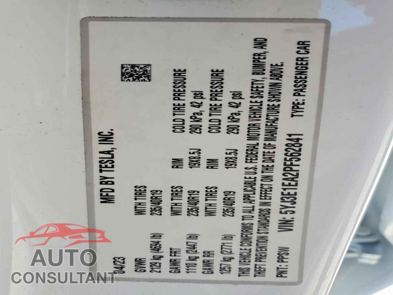 TESLA MODEL 3 2023 - 5YJ3E1EA2PF562841
