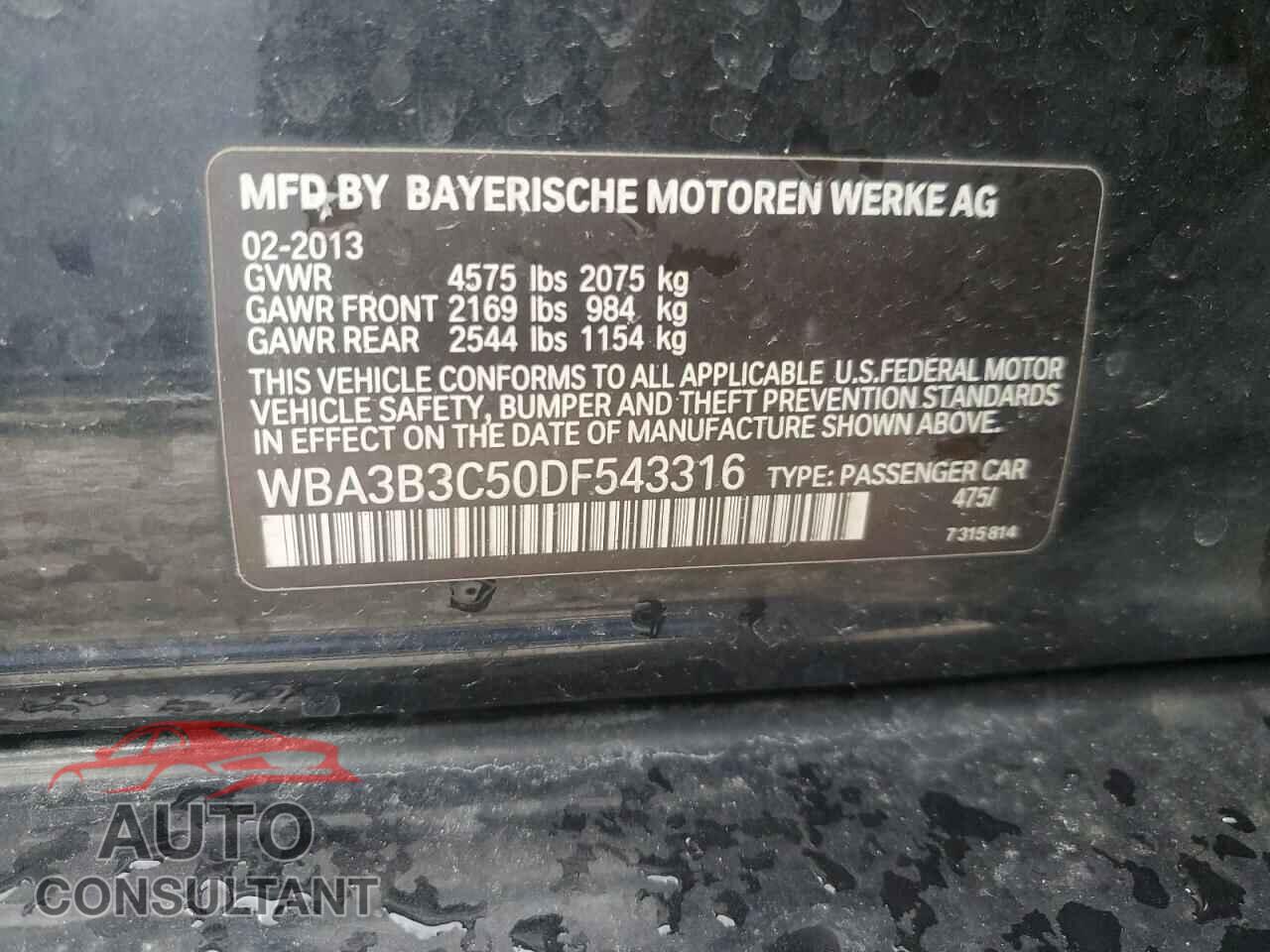 BMW 3 SERIES 2013 - WBA3B3C50DF543316