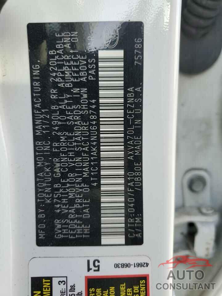 TOYOTA CAMRY 2022 - 4T1C11AK4NU648744