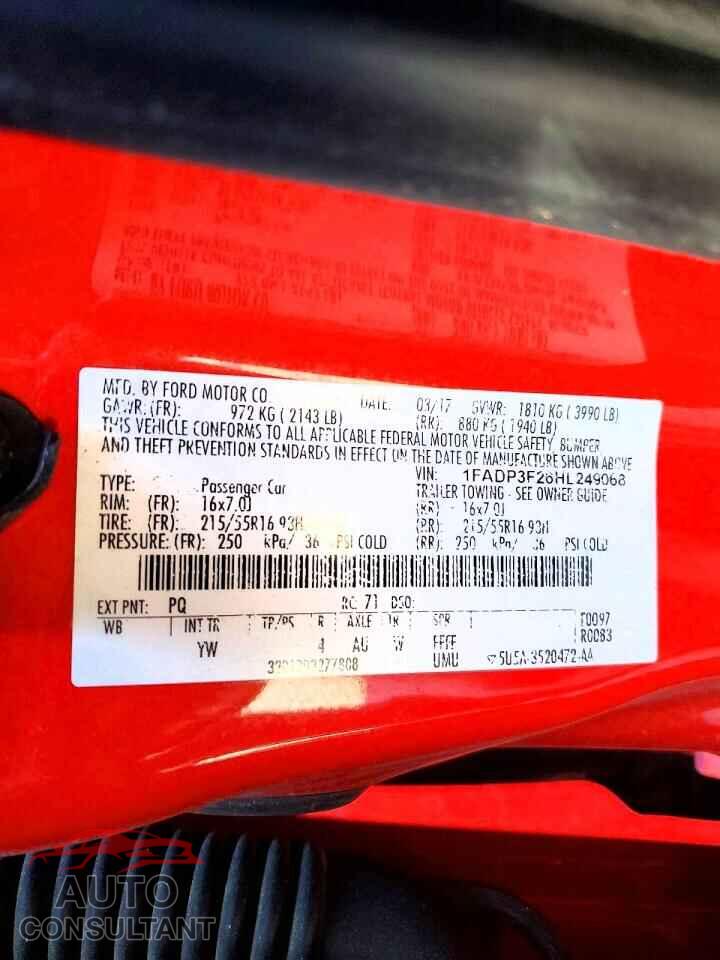 FORD FOCUS 2017 - 1FADP3F26HL249068