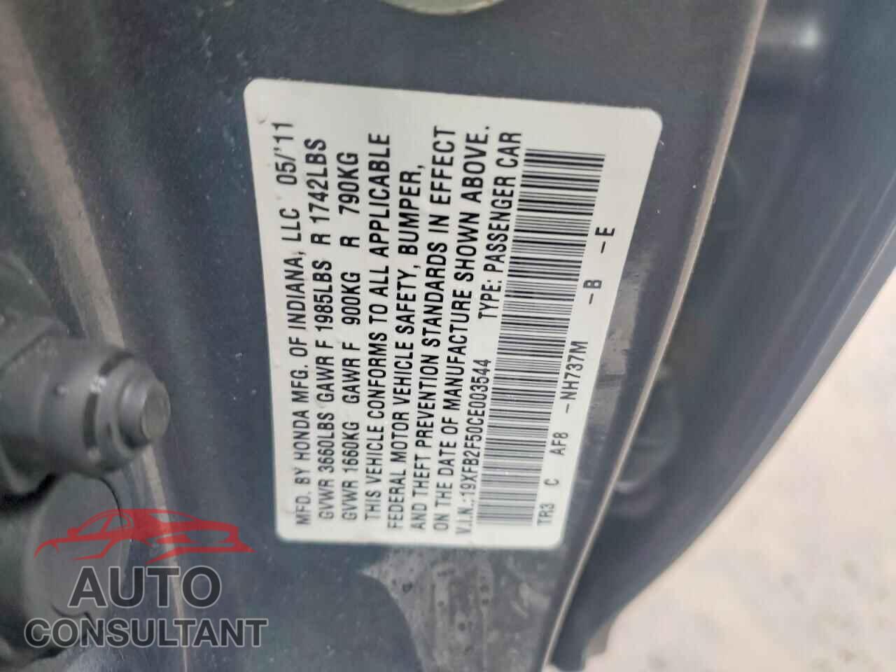 HONDA CIVIC 2012 - 19XFB2F50CE003544