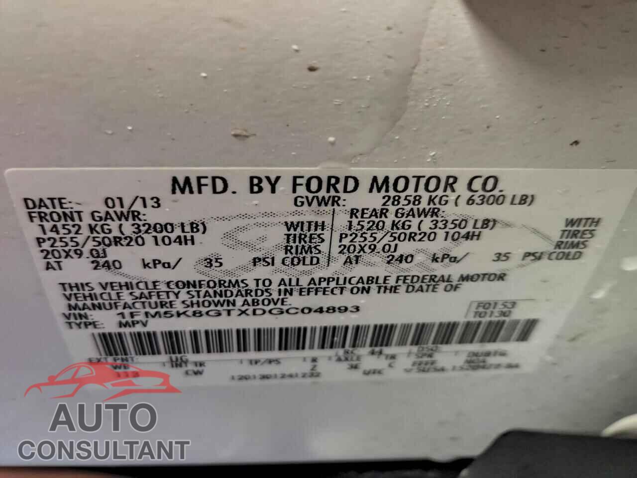 FORD EXPLORER 2013 - 1FM5K8GTXDGC04893