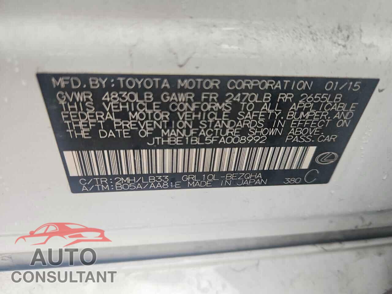 LEXUS GS 2015 - JTHBE1BL5FA008992