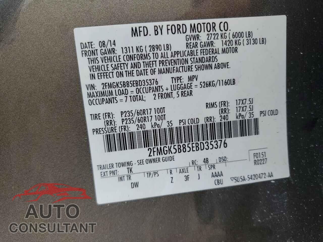 FORD FLEX 2014 - 2FMGK5B85EBD35376