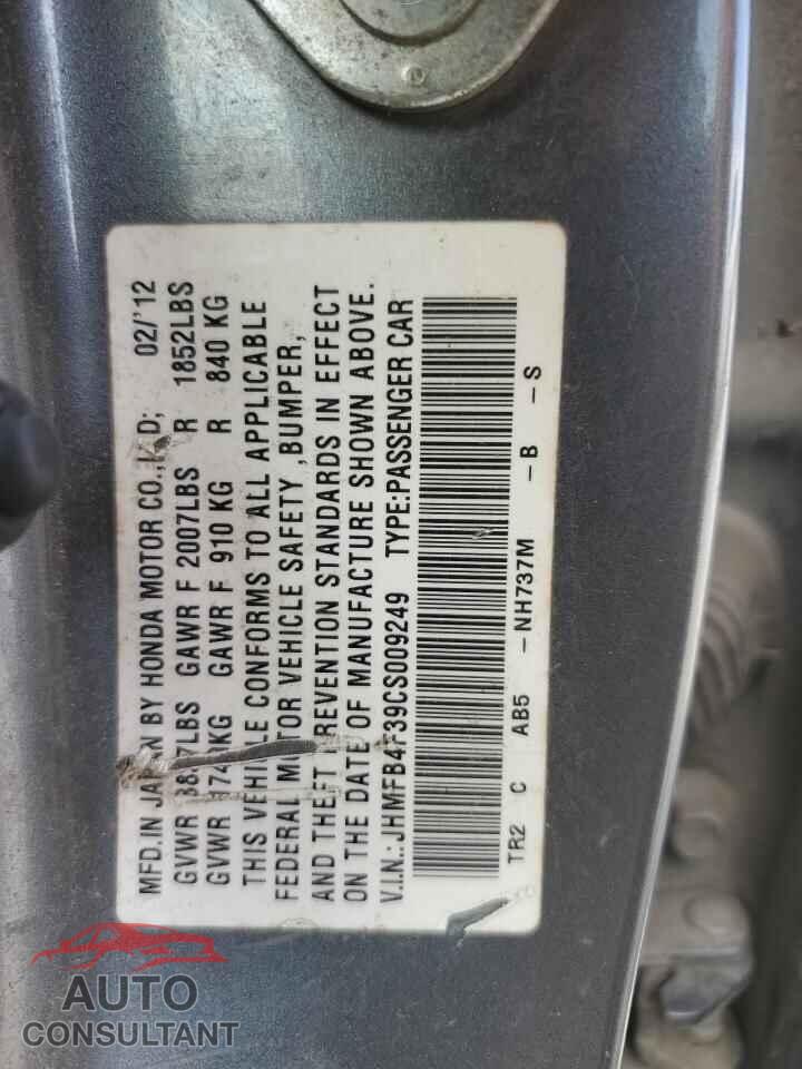 HONDA CIVIC 2012 - JHMFB4F39CS009249