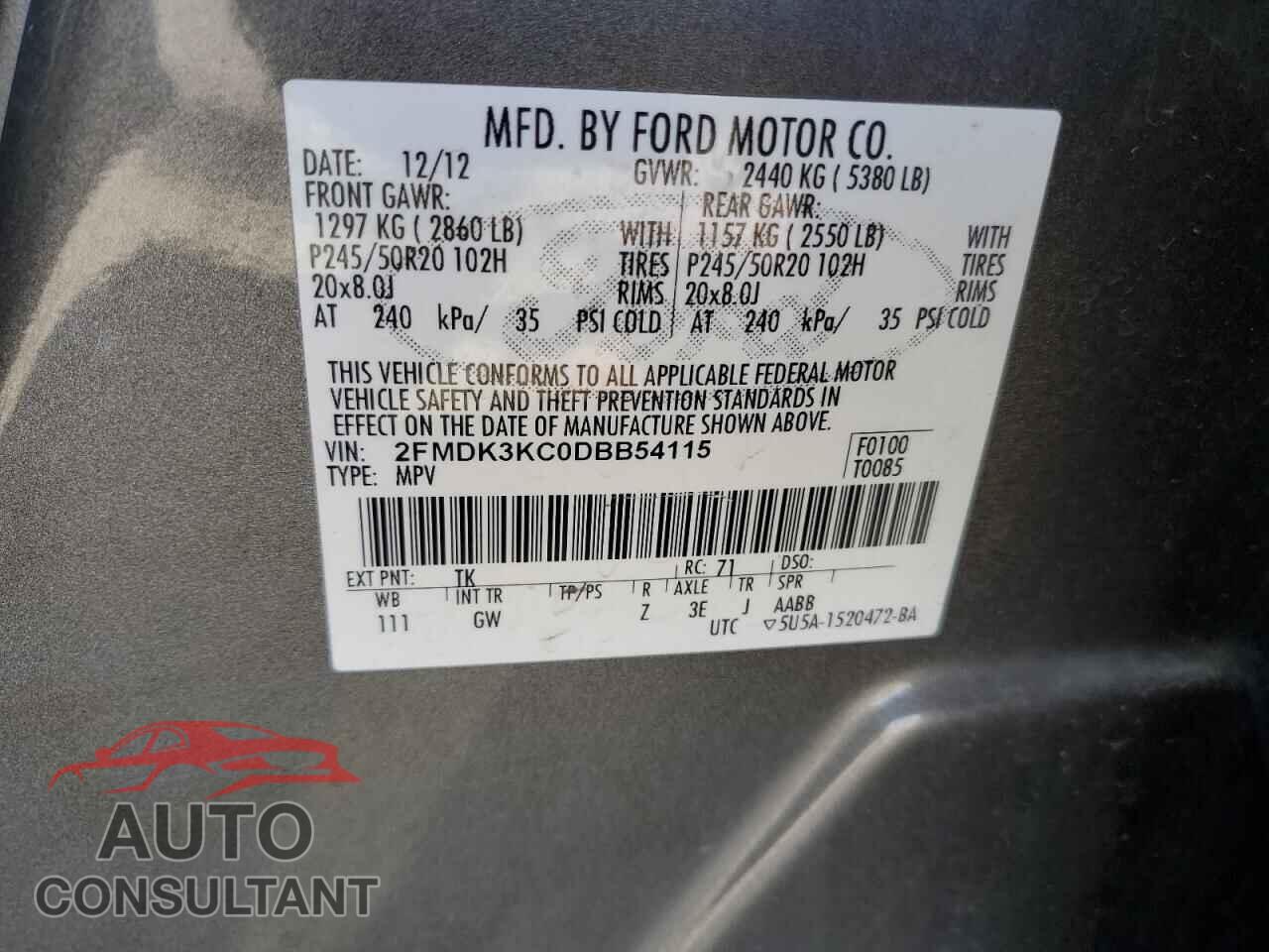 FORD EDGE 2013 - 2FMDK3KC0DBB54115