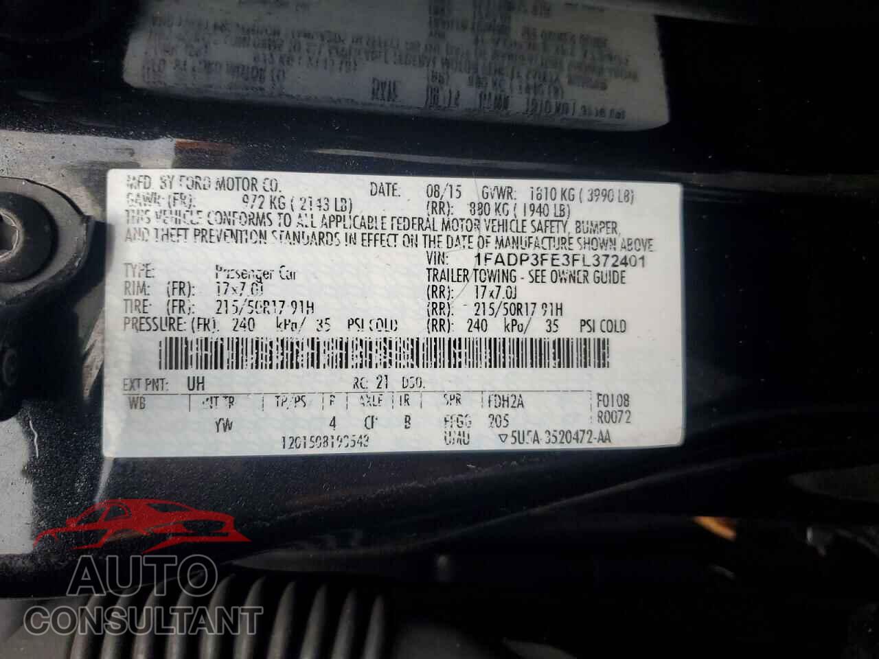 FORD FOCUS 2015 - 1FADP3FE3FL372401