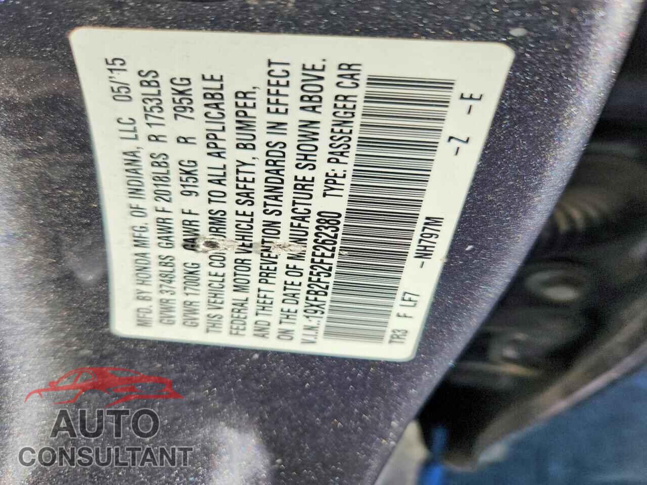 HONDA CIVIC 2015 - 19XFB2F52FE262380