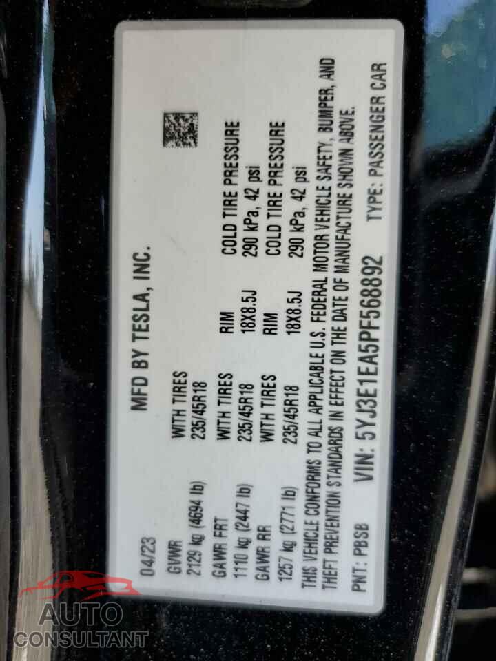 TESLA MODEL 3 2023 - 5YJ3E1EA5PF568892