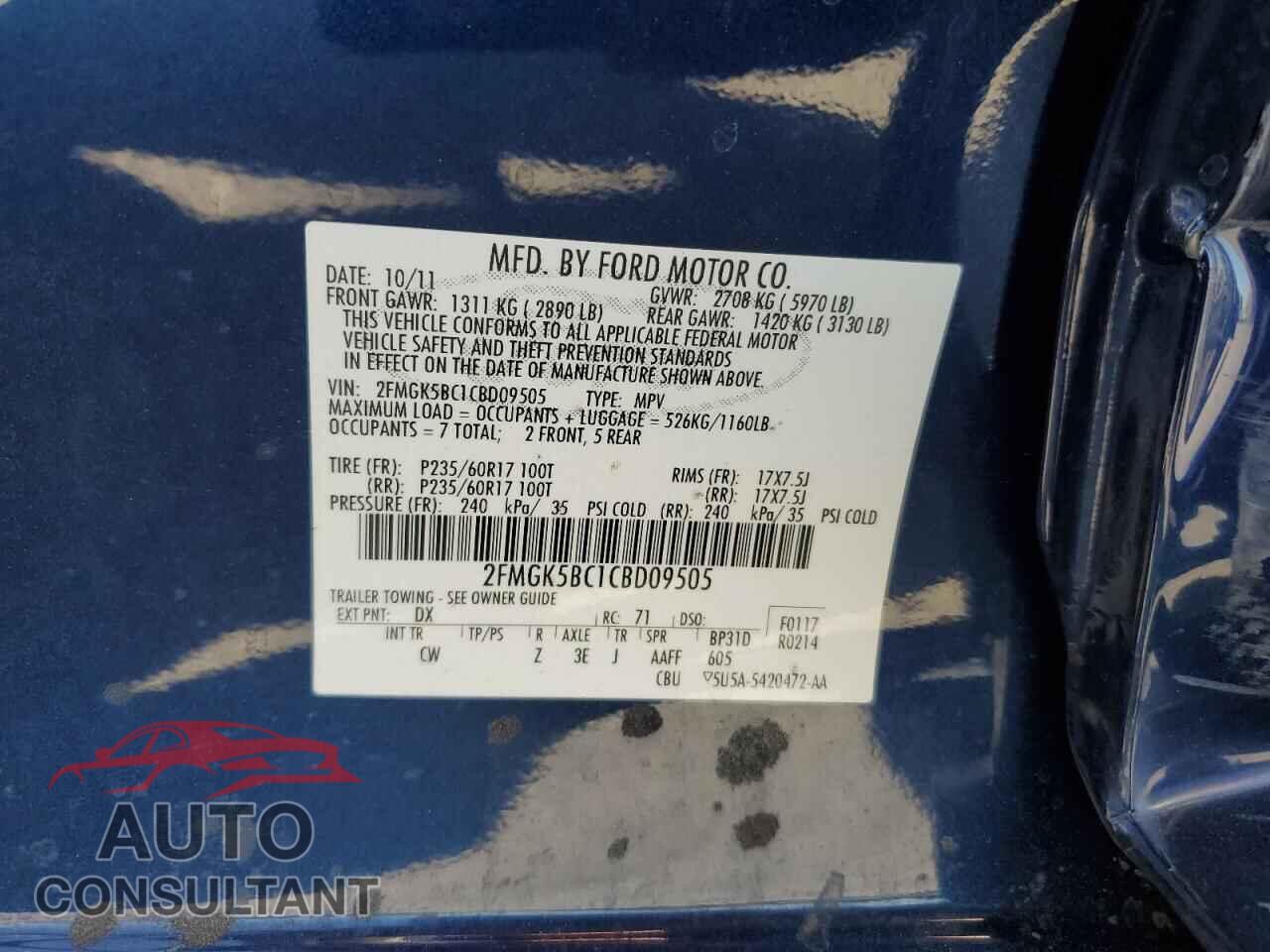 FORD FLEX 2012 - 2FMGK5BC1CBD09505