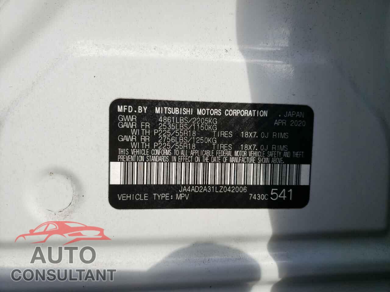 MITSUBISHI OUTLANDER 2020 - JA4AD2A31LZ042006