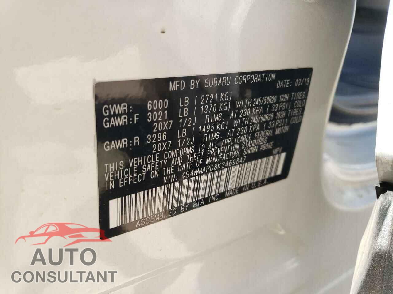 SUBARU ASCENT 2019 - 4S4WMAPD8K3469847
