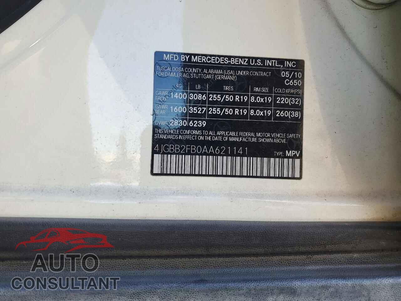 MERCEDES-BENZ M-CLASS 2010 - 4JGBB2FB0AA621141