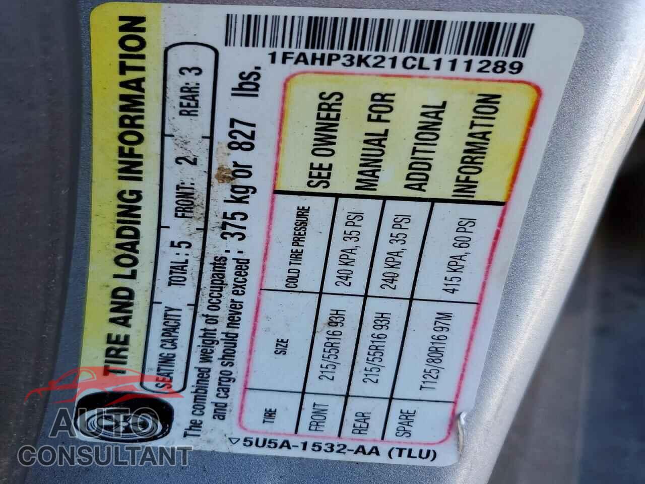 FORD FOCUS 2012 - 1FAHP3K21CL111289