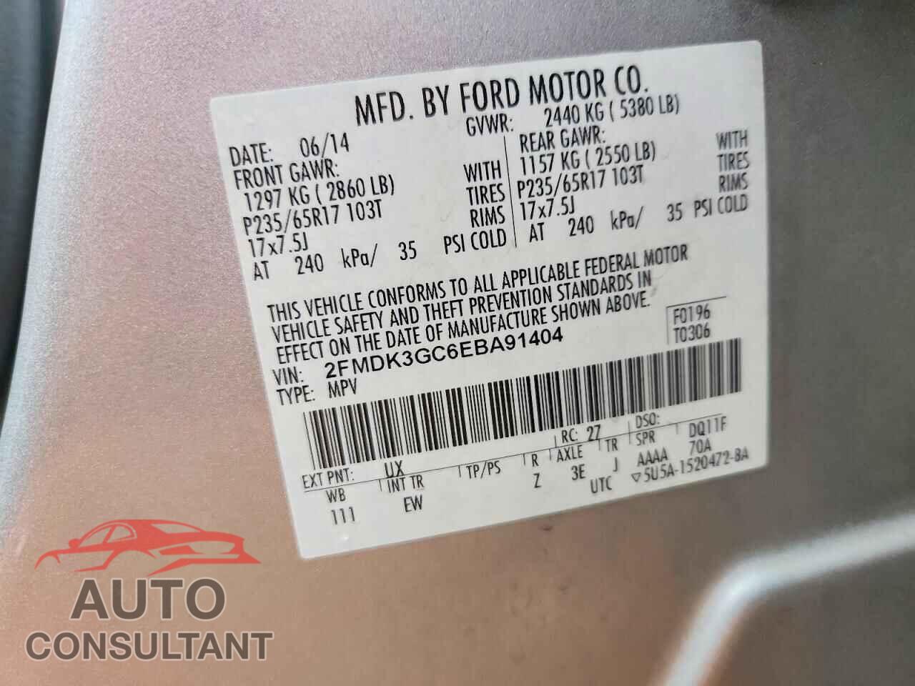 FORD EDGE 2014 - 2FMDK3GC6EBA91404