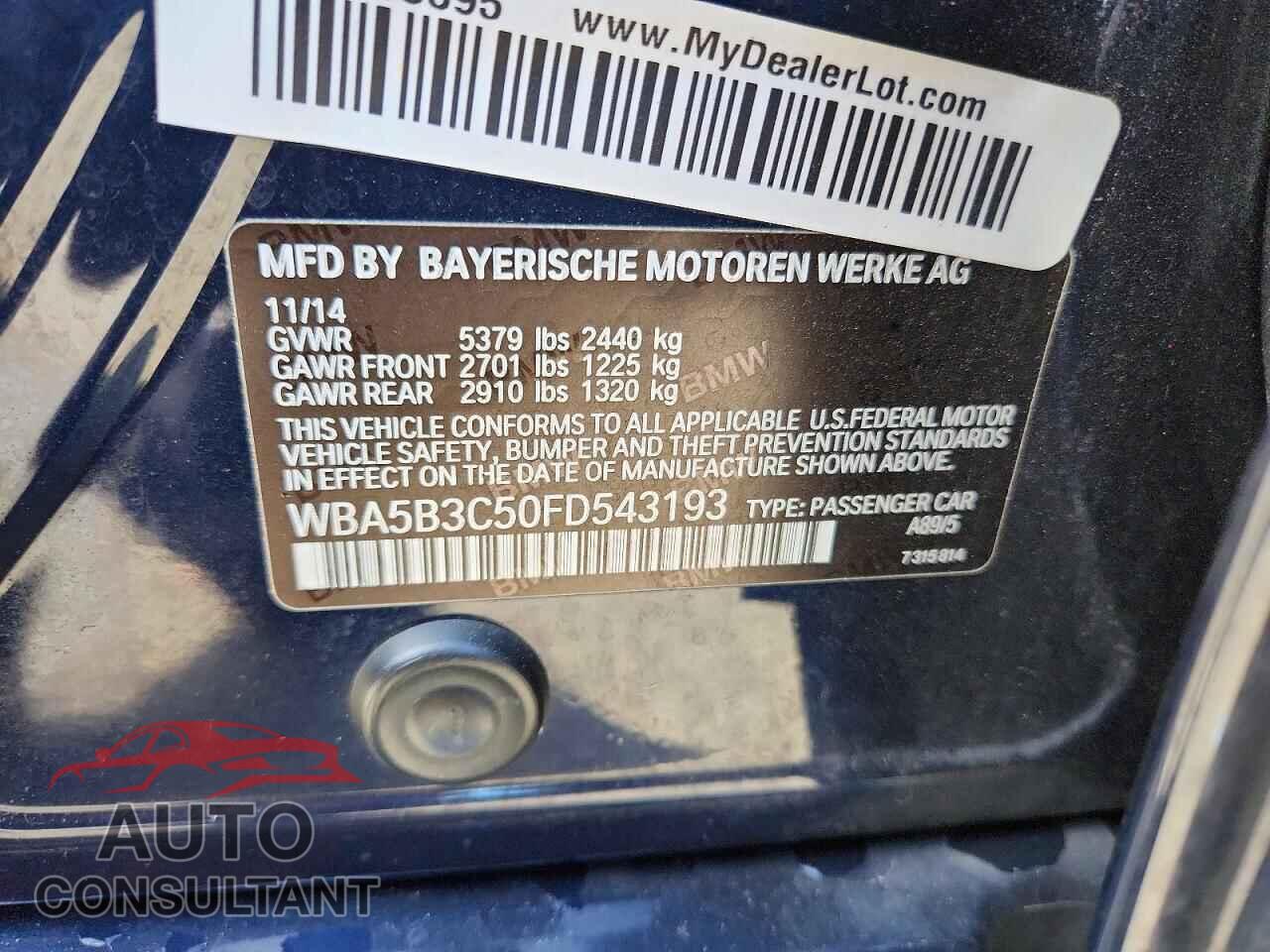 BMW 5 SERIES 2015 - WBA5B3C50FD543193