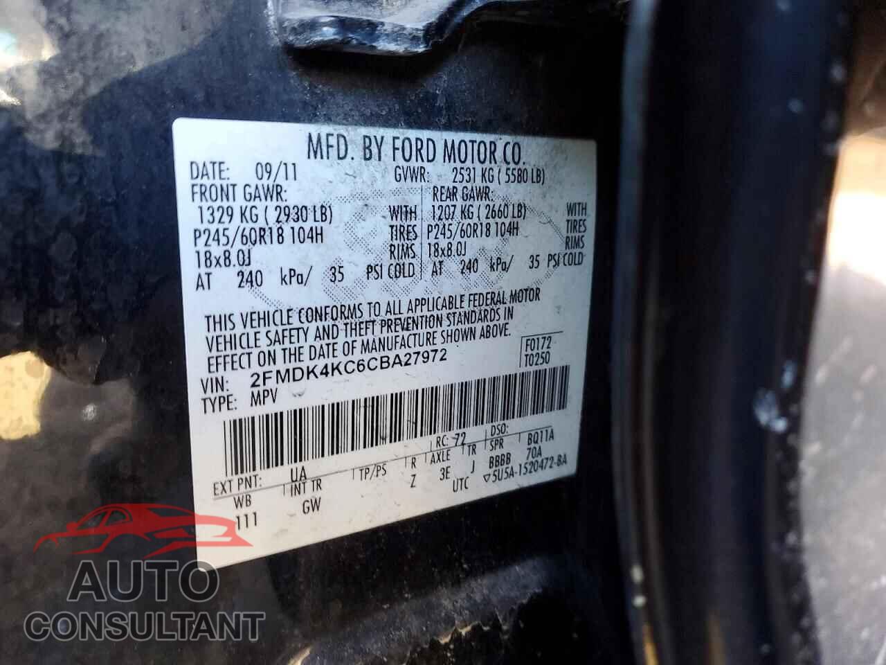 FORD EDGE 2012 - 2FMDK4KC6CBA27972
