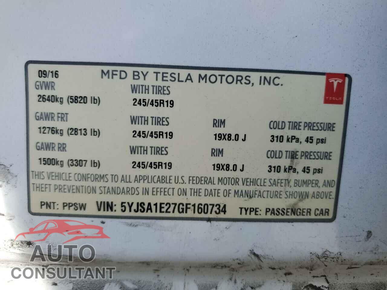 TESLA MODEL S 2016 - 5YJSA1E27GF160734
