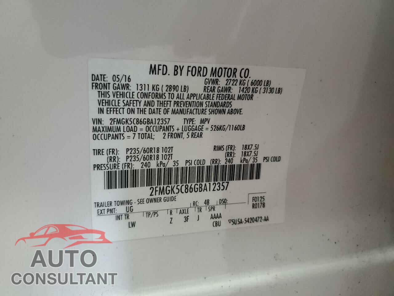 FORD FLEX 2016 - 2FMGK5C86GBA12357