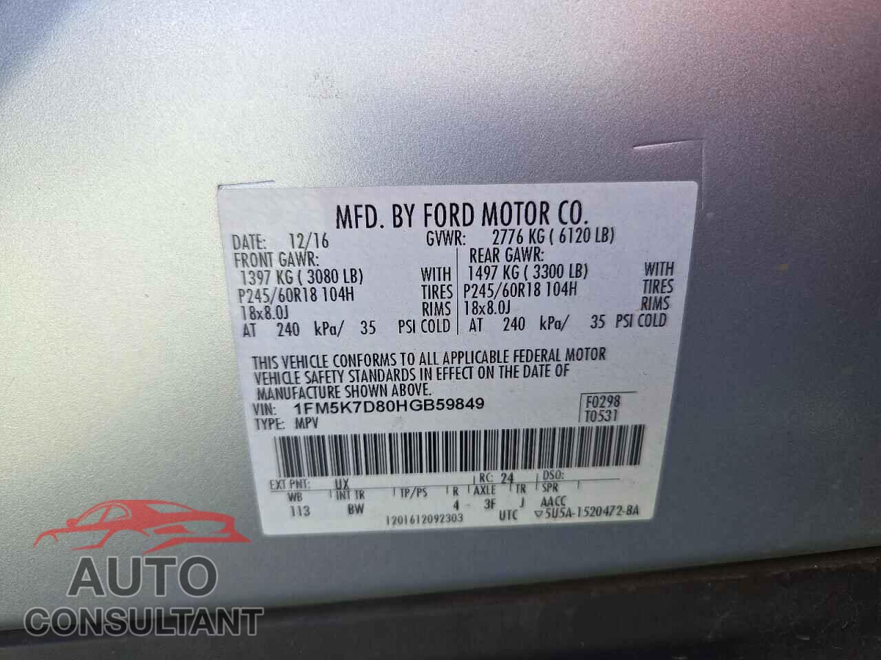 FORD EXPLORER 2017 - 1FM5K7D80HGB59849