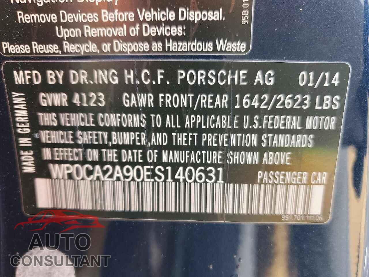PORSCHE 911 2014 - WP0CA2A90ES140631