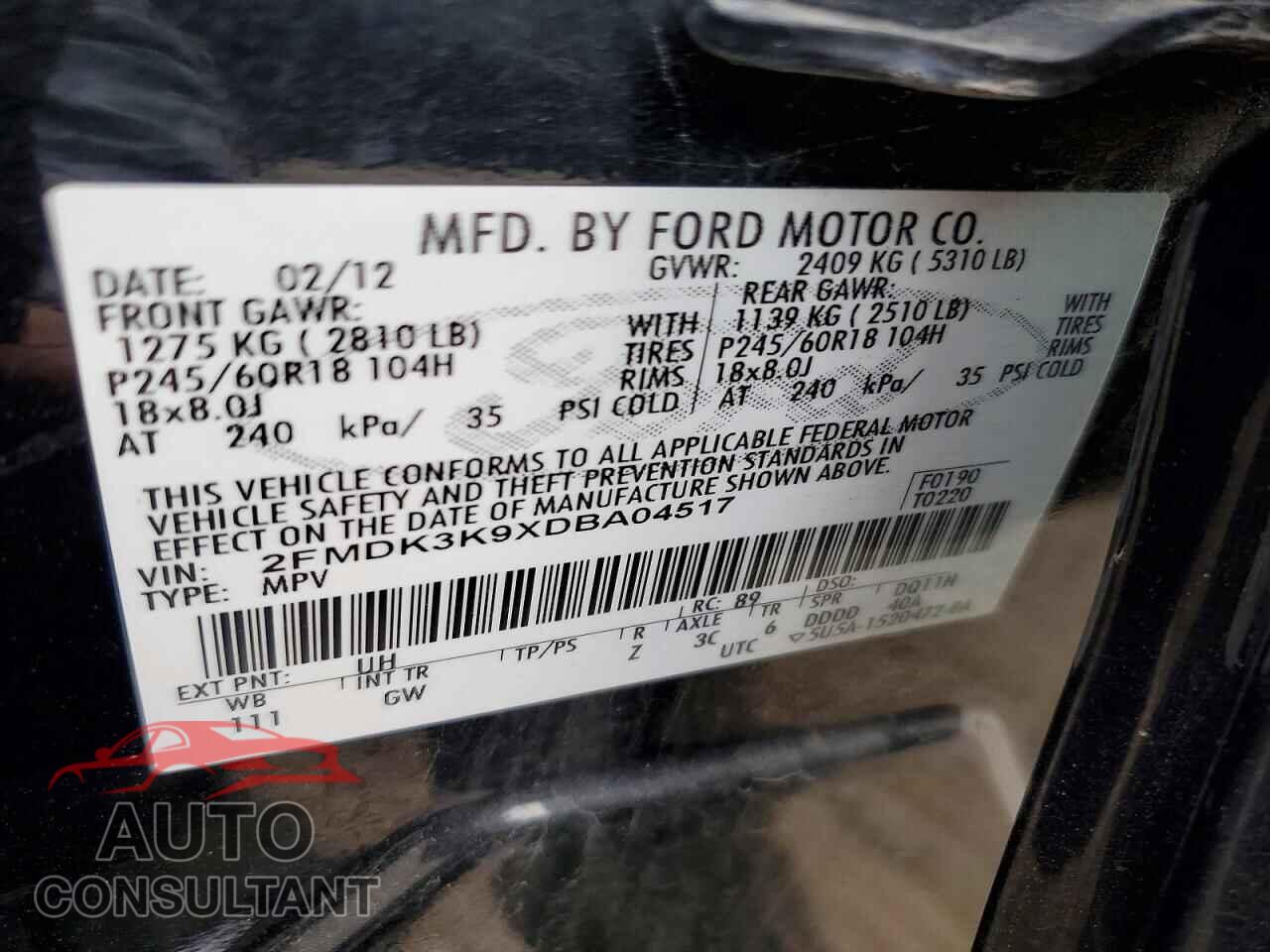 FORD EDGE 2013 - 2FMDK3K9XDBA04517