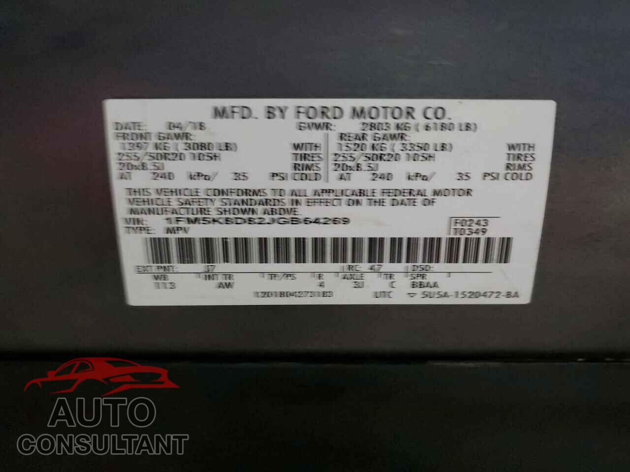 FORD EXPLORER 2018 - 1FM5K8D82JGB64269