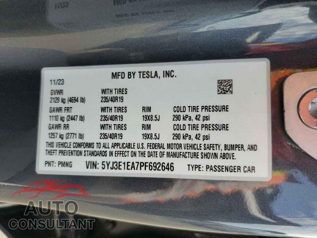 TESLA MODEL 3 2023 - 5YJ3E1EA7PF692646