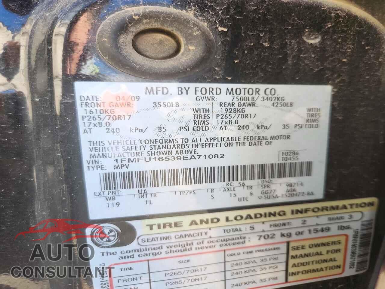 FORD EXPEDITION 2009 - 1FMFU16539EA71082