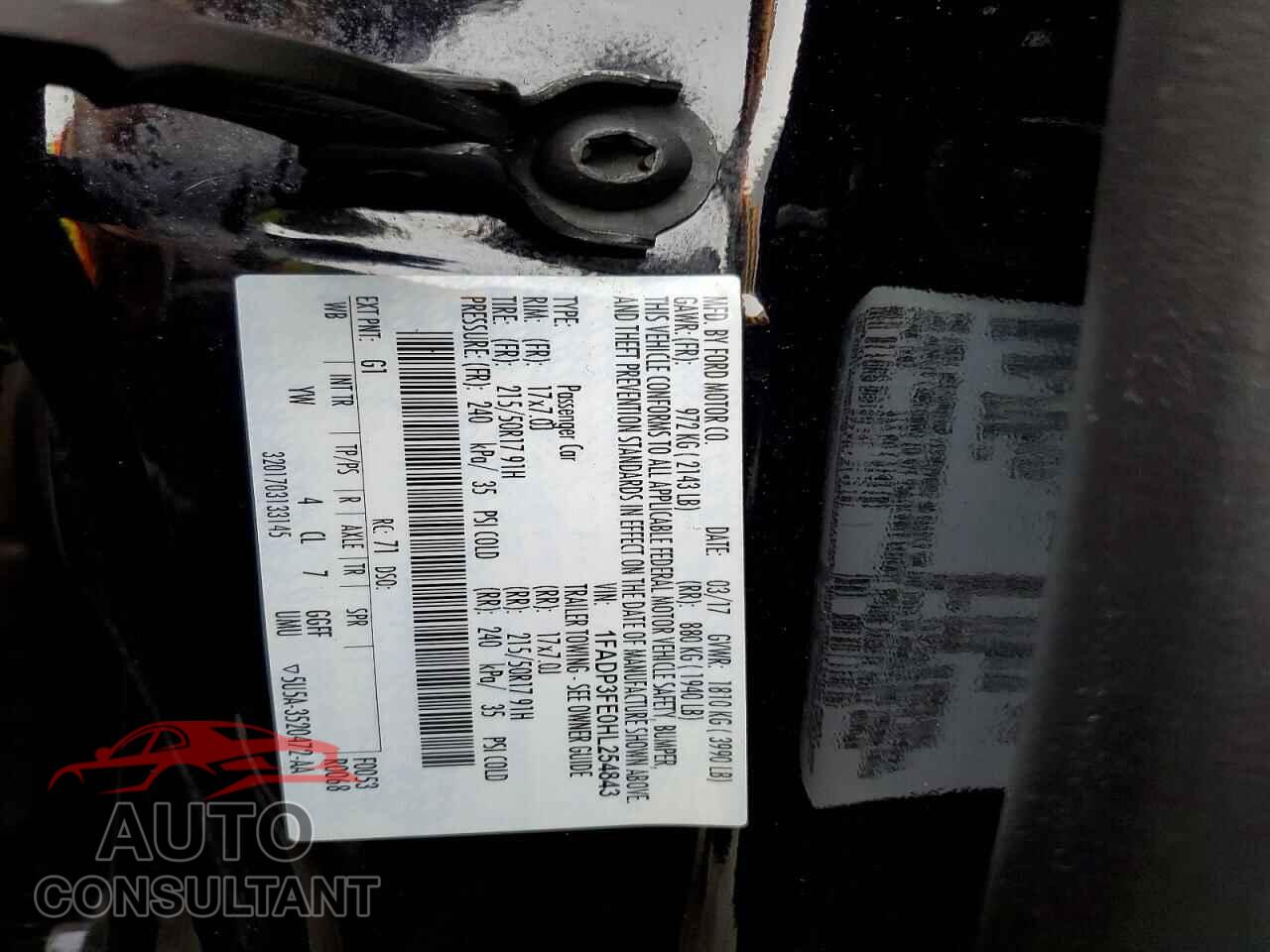 FORD FOCUS 2017 - 1FADP3FE0HL254843