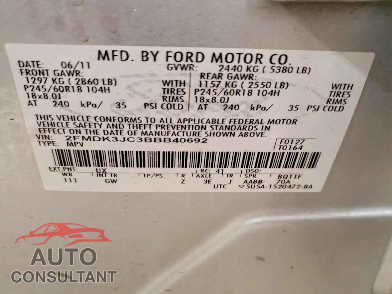 FORD EDGE 2011 - 2FMDK3JC3BBB40692