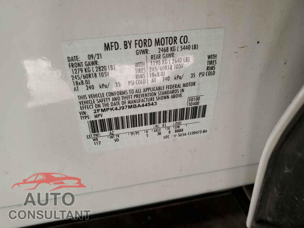 FORD EDGE 2021 - 2FMPK4J97MBA44543