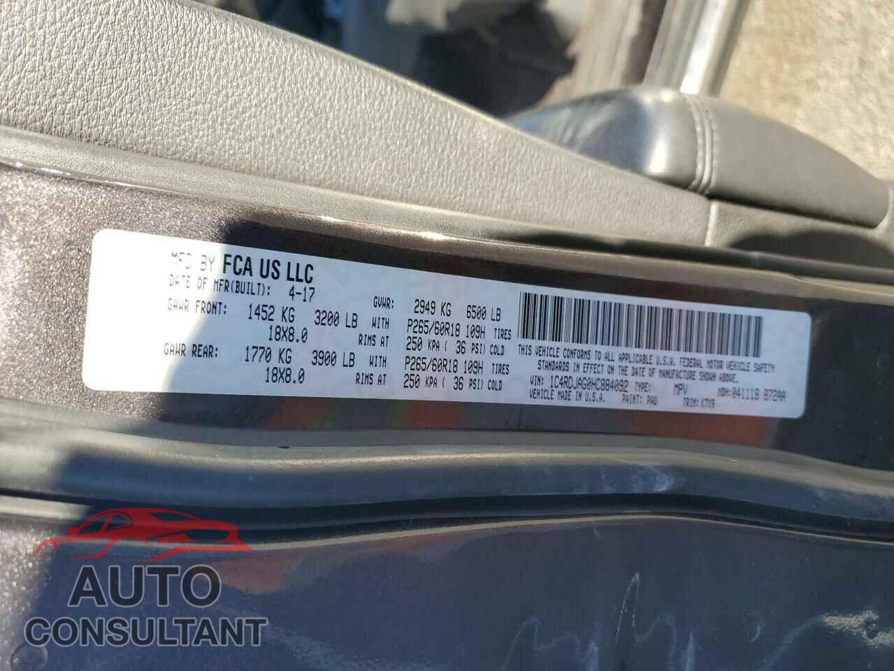 DODGE DURANGO 2017 - 1C4RDJAG0HC884092